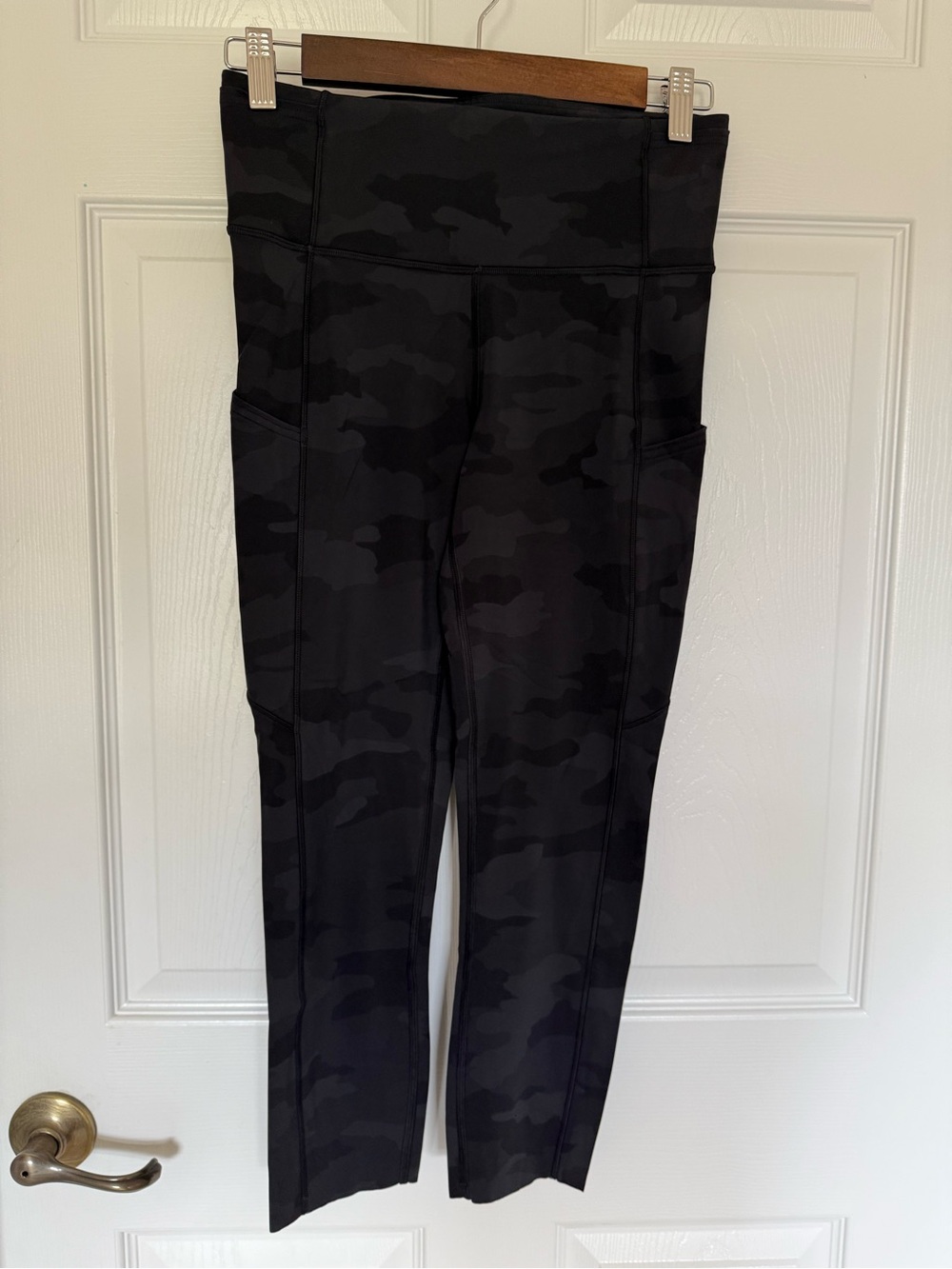 lululemon Fast & Free Black Camouflage High-Rise Leggings with Side Pockets